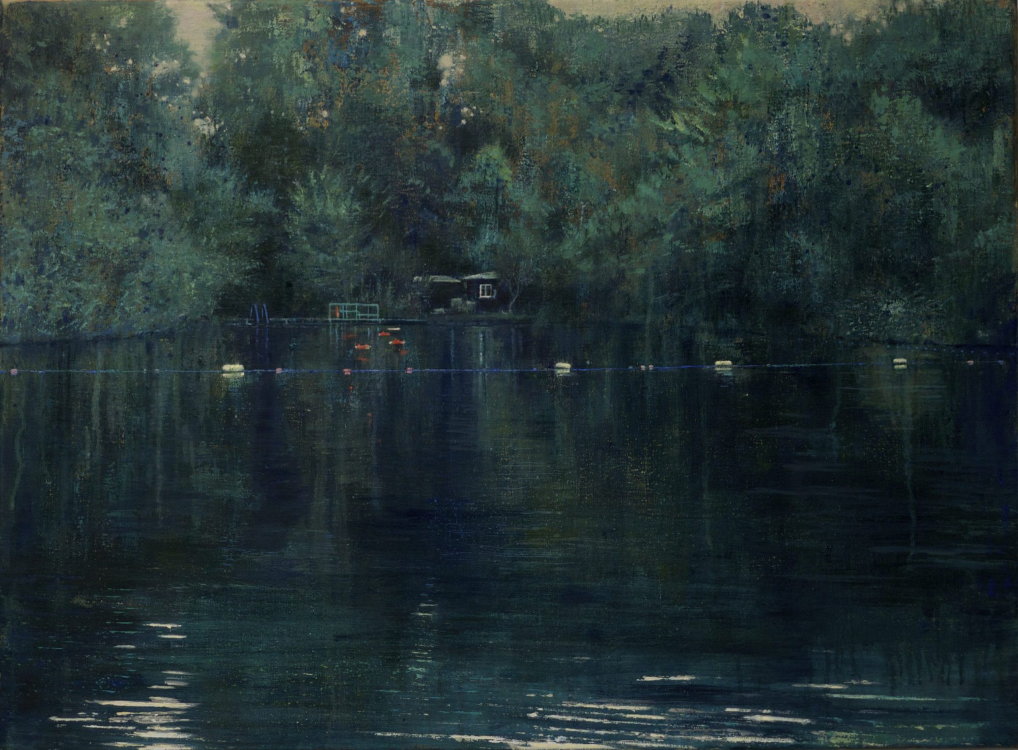 schilderij Isabella Werkhoven London Pond serie zwemvijver Dead calm donker stil water in bos