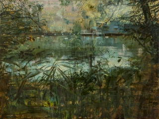 schilderij Isabella Werkhoven London Pond #7 verscholen zwemvijver painting secluded swimming pond  isabella werkhoven