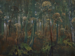 schilderij Isabella Werkhoven berenklauwen #6 in bos isabella werkhoven painting giant hogweed in the forest