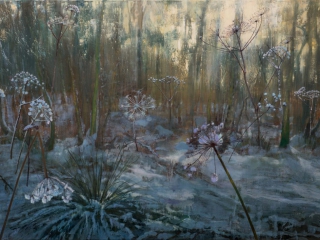 schilderij Isabella Werkhoven berenklauwen in sneeuw bos winter