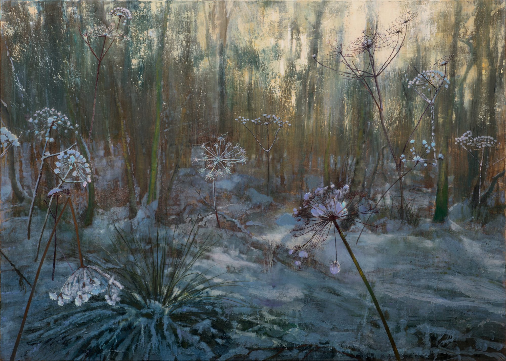 schilderij Isabella Werkhoven berenklauwen in sneeuw bos winter
