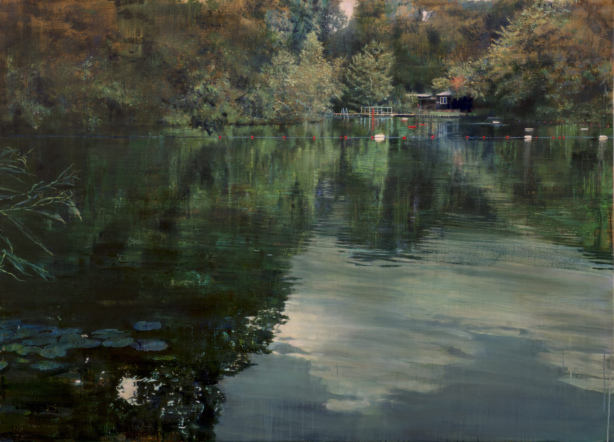schilderij Isabella Werkhoven London Pond #5 zwemvijver Londen painting swimming pond #5 still water