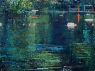 London Swimming Pond olieverf op papier schilderij Isabella Werkhoven