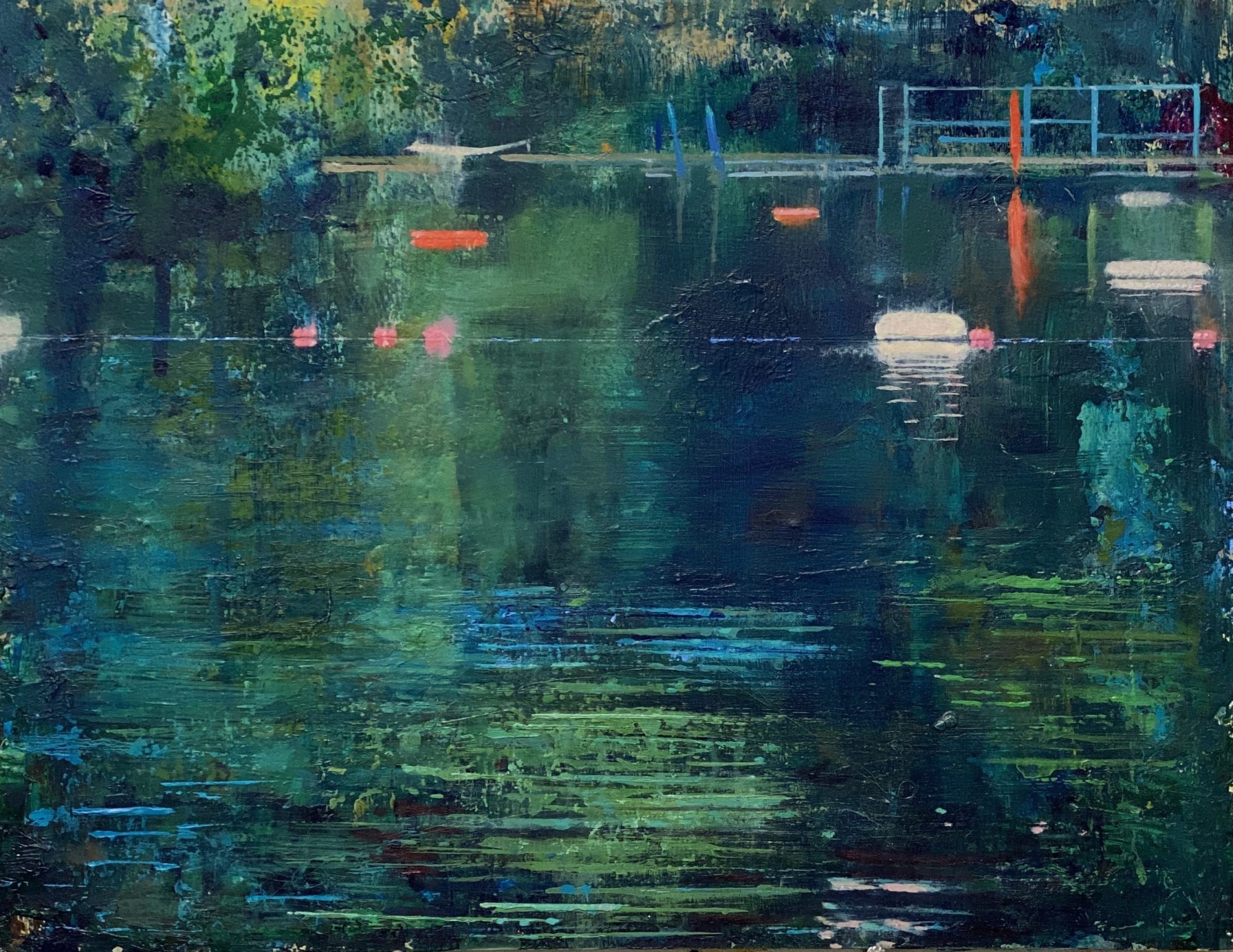 London Swimming Pond olieverf op papier schilderij Isabella Werkhoven
